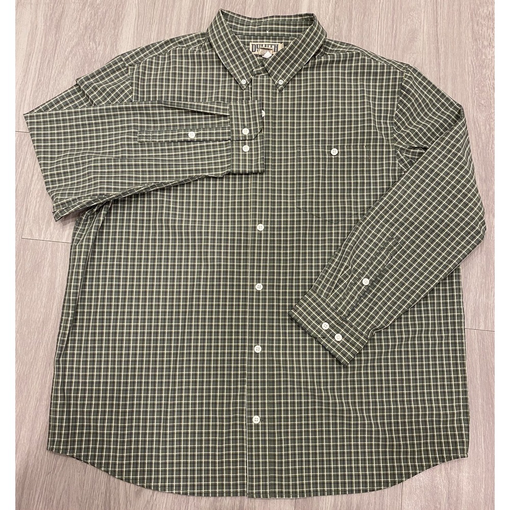 Duluth Trading Shirt Mens 2XL Green Plaid LS‎ Performance Moisture Wicking EUC